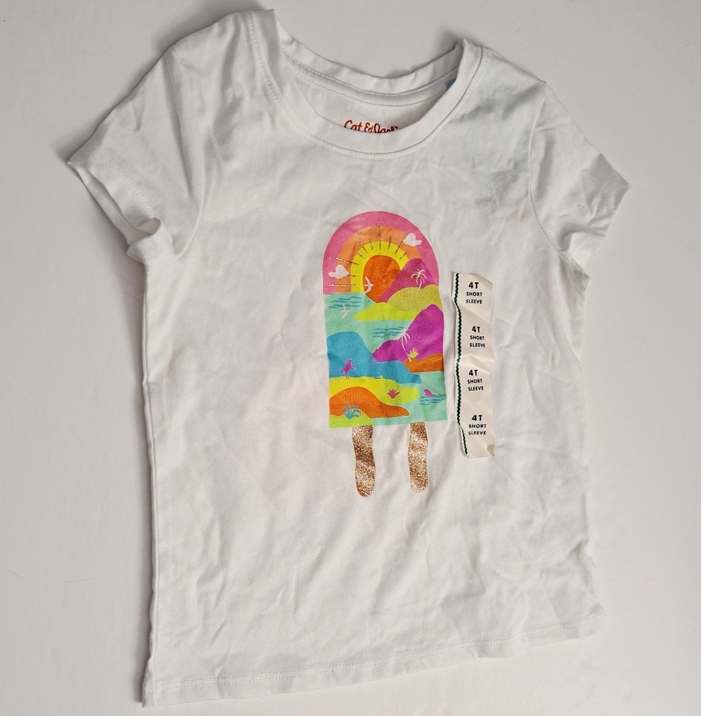 Cat & Jack White Girls' Popsicle Rainbow Graphic Tee NWT